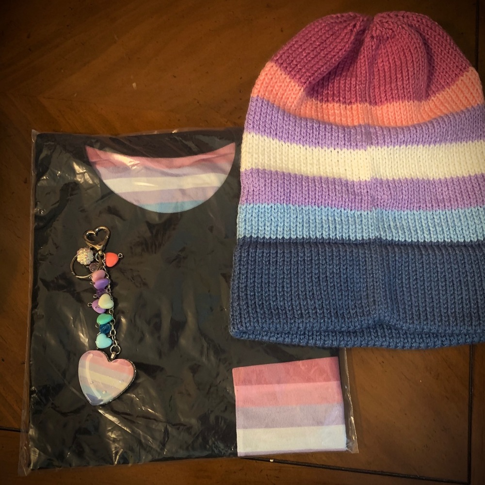 LGBTQIA+ Bigender Shirt, Beanie, Mug + Keychain